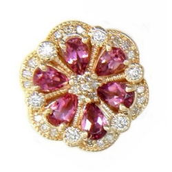 N720 14K PEAR SHAPE PINK TOURMALINE & DIAMOND SLIDE 